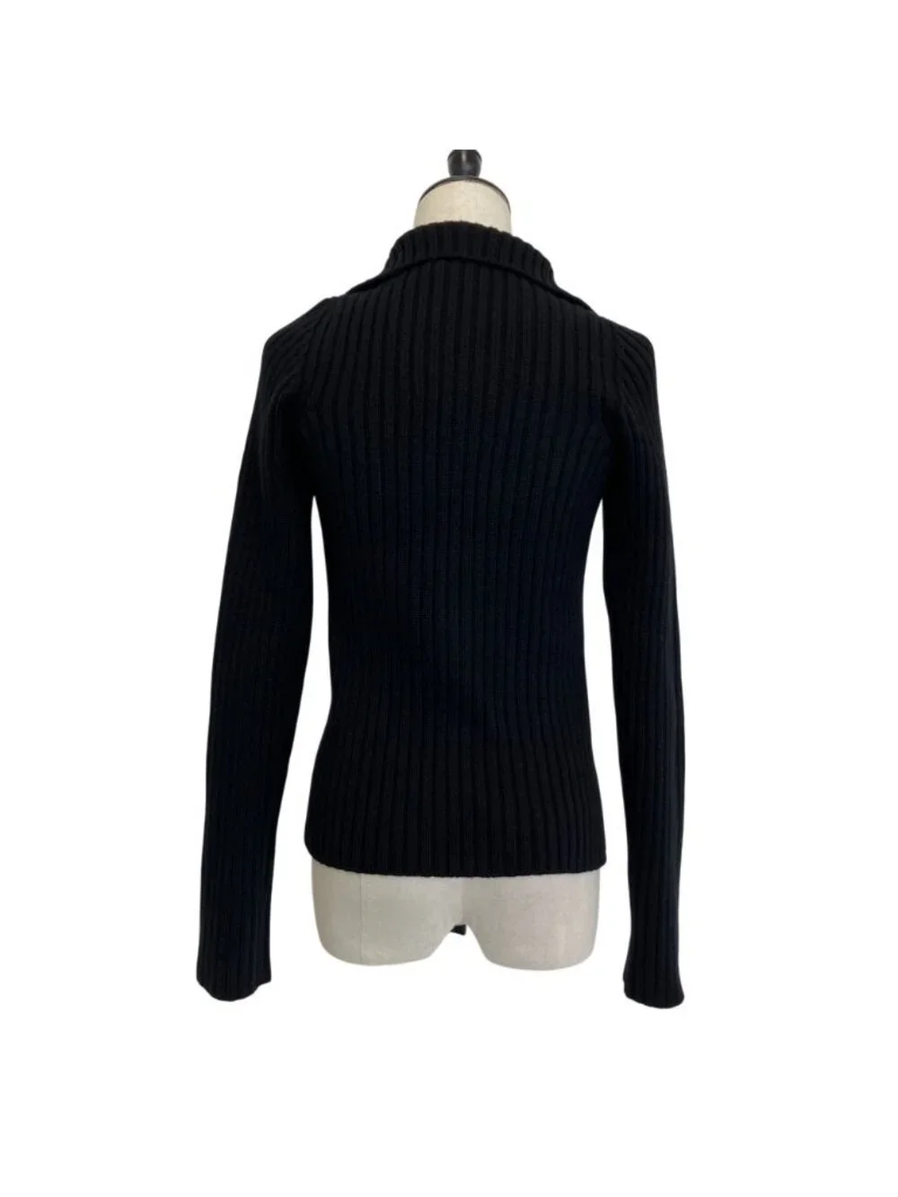 Chanel Cashmere 100% CC Logo Wide Rib Knit Zip Jacket 34 Black